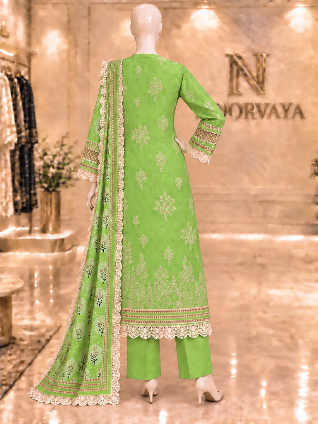 Lime Botanical 3-Piece Printed Suit - back view