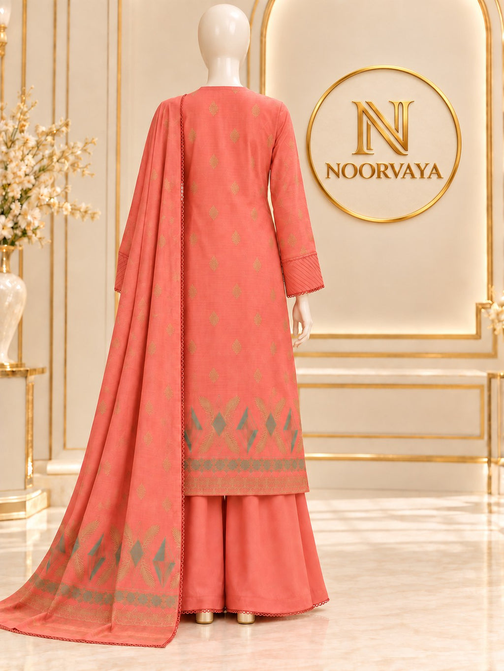 Coral Gold 3-Piece Printed Suit - back view