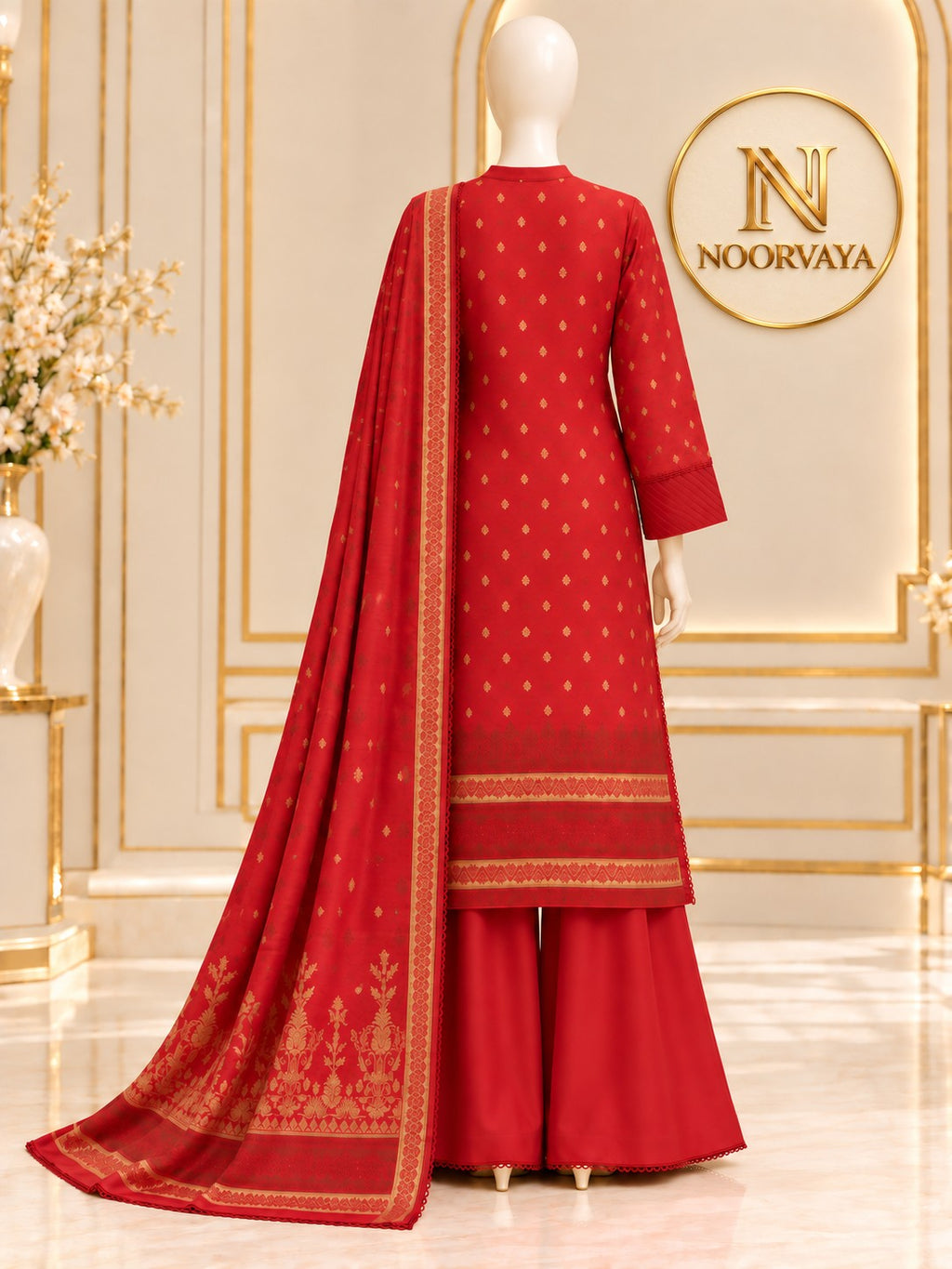 Red Gold 3-Piece Printed Suit - Jacquard Volume 1 - back view