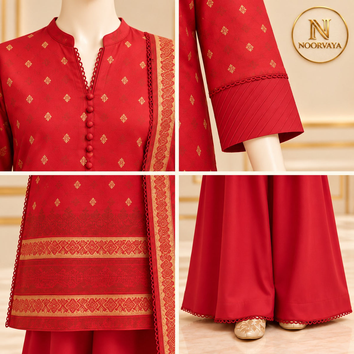 Red Gold 3-Piece Printed Suit - Jacquard Volume 1 - details view