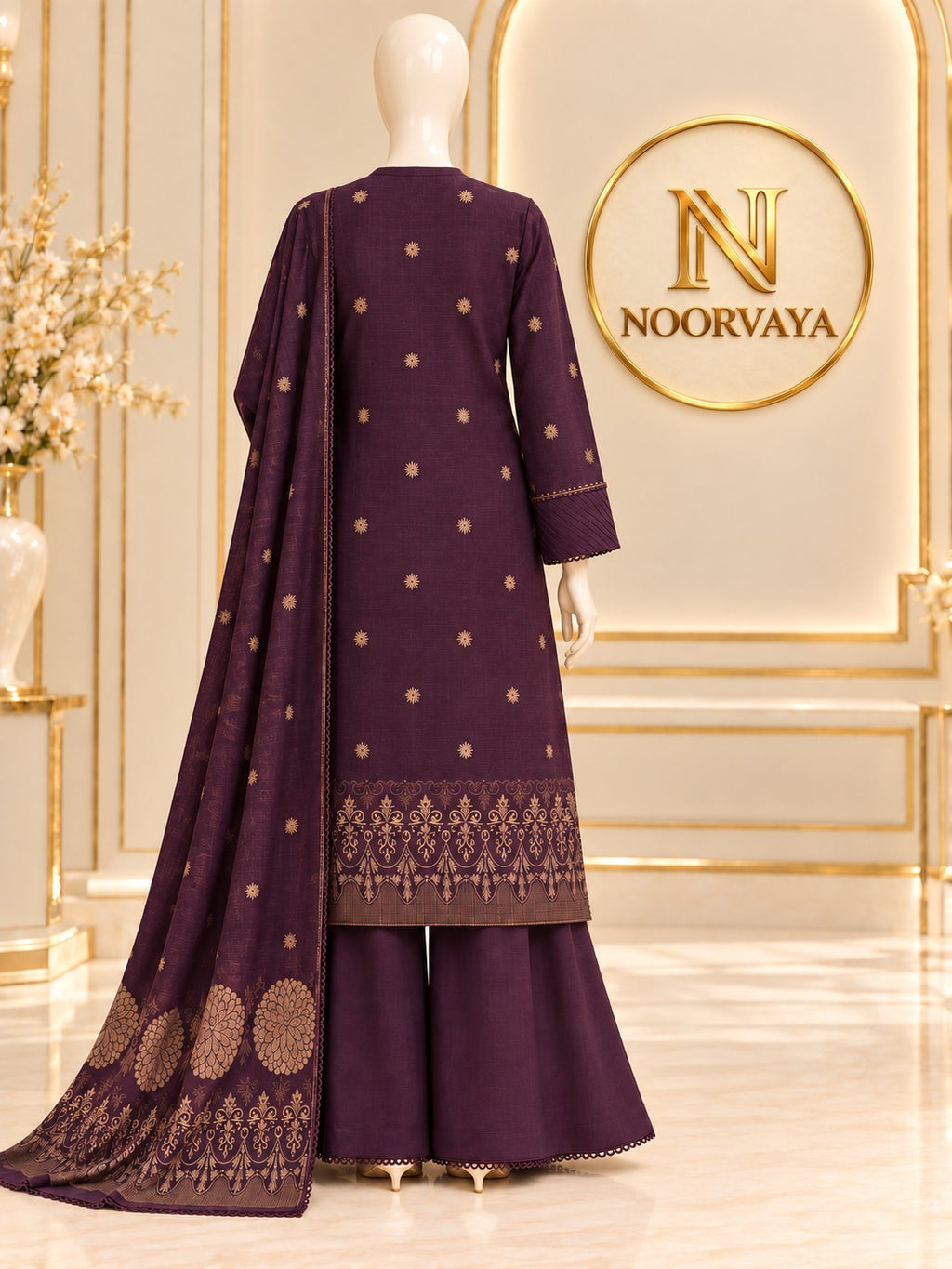 Deep Purple 3-Piece Printed Suit - back view
