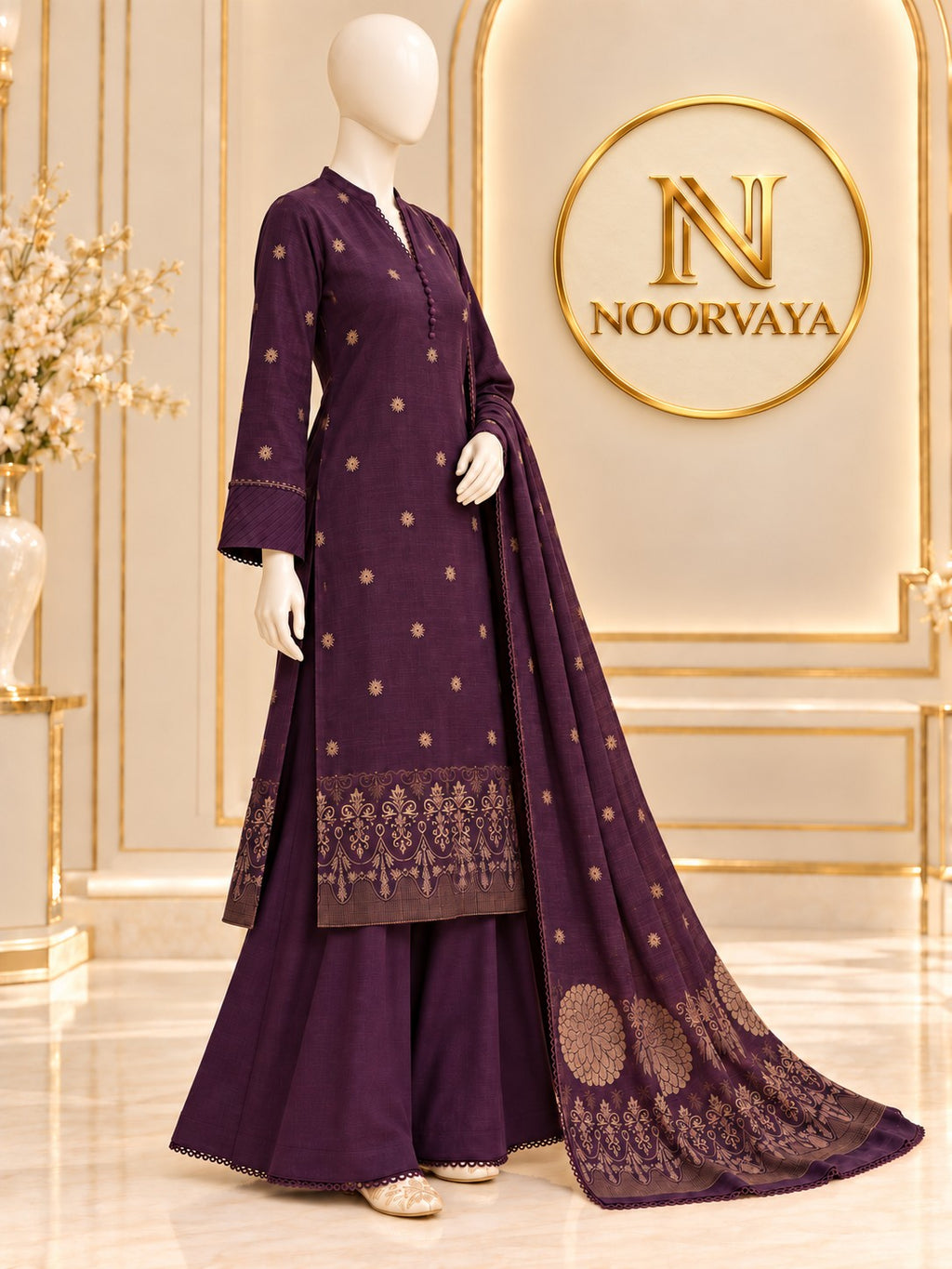 Deep Purple 3-Piece Printed Suit - side view
