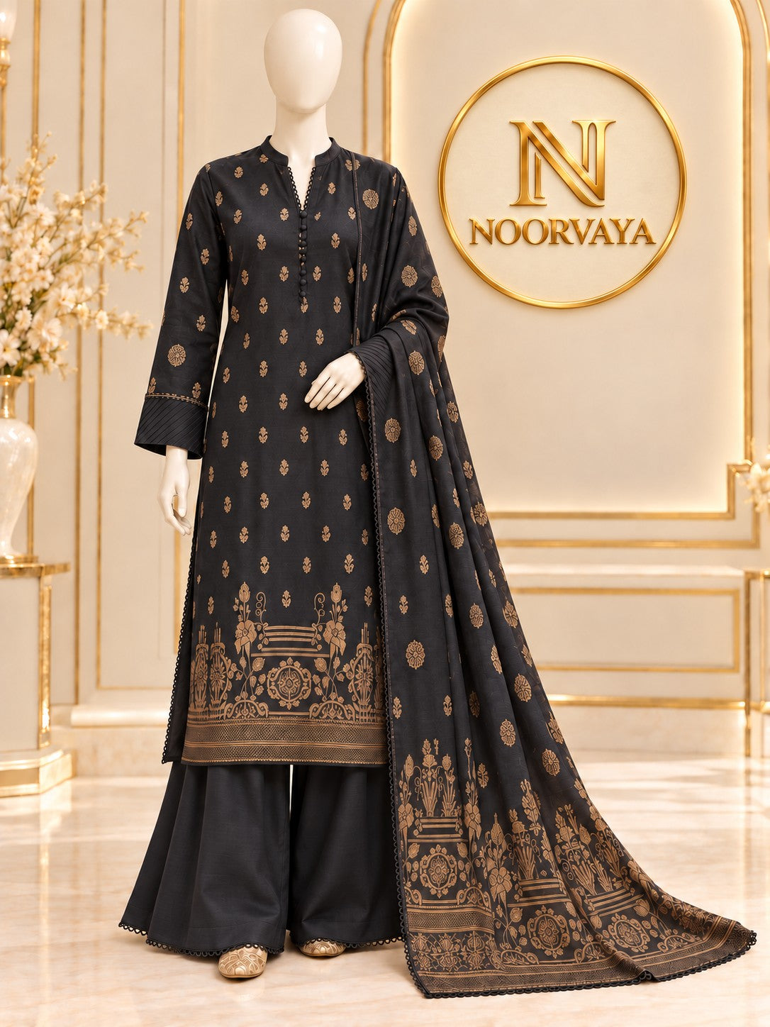 Charcoal Gold 3-Piece Printed Suit – Jacquard Volume 1 - front view