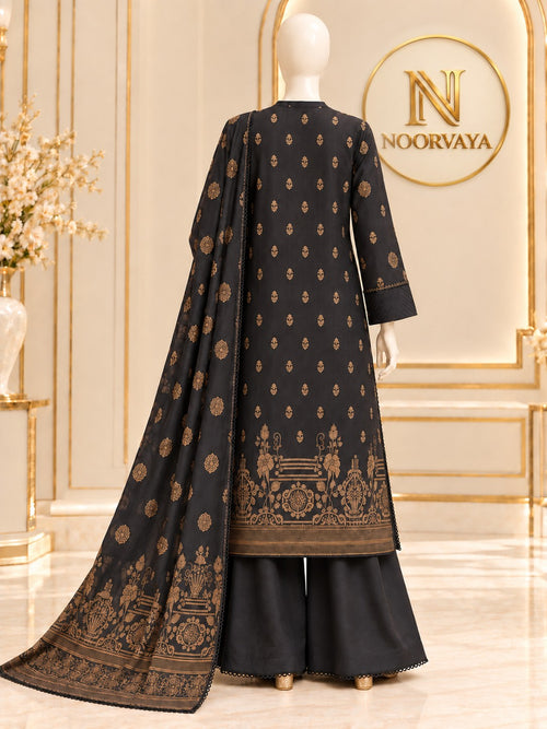 Charcoal Gold 3-Piece Printed Suit – Jacquard Volume 1 - back view