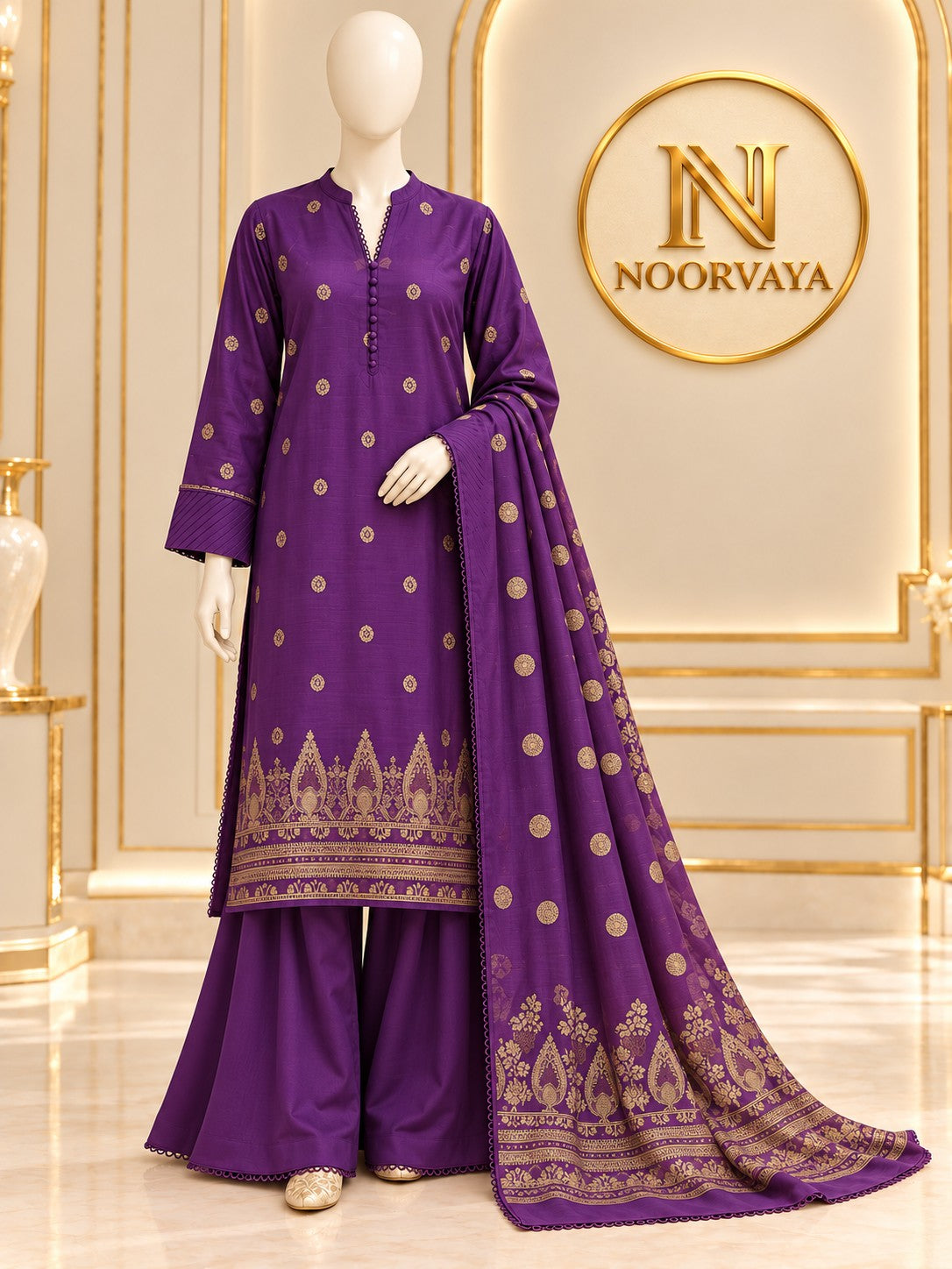 Violet Gold 3-Piece Printed Suit - front view