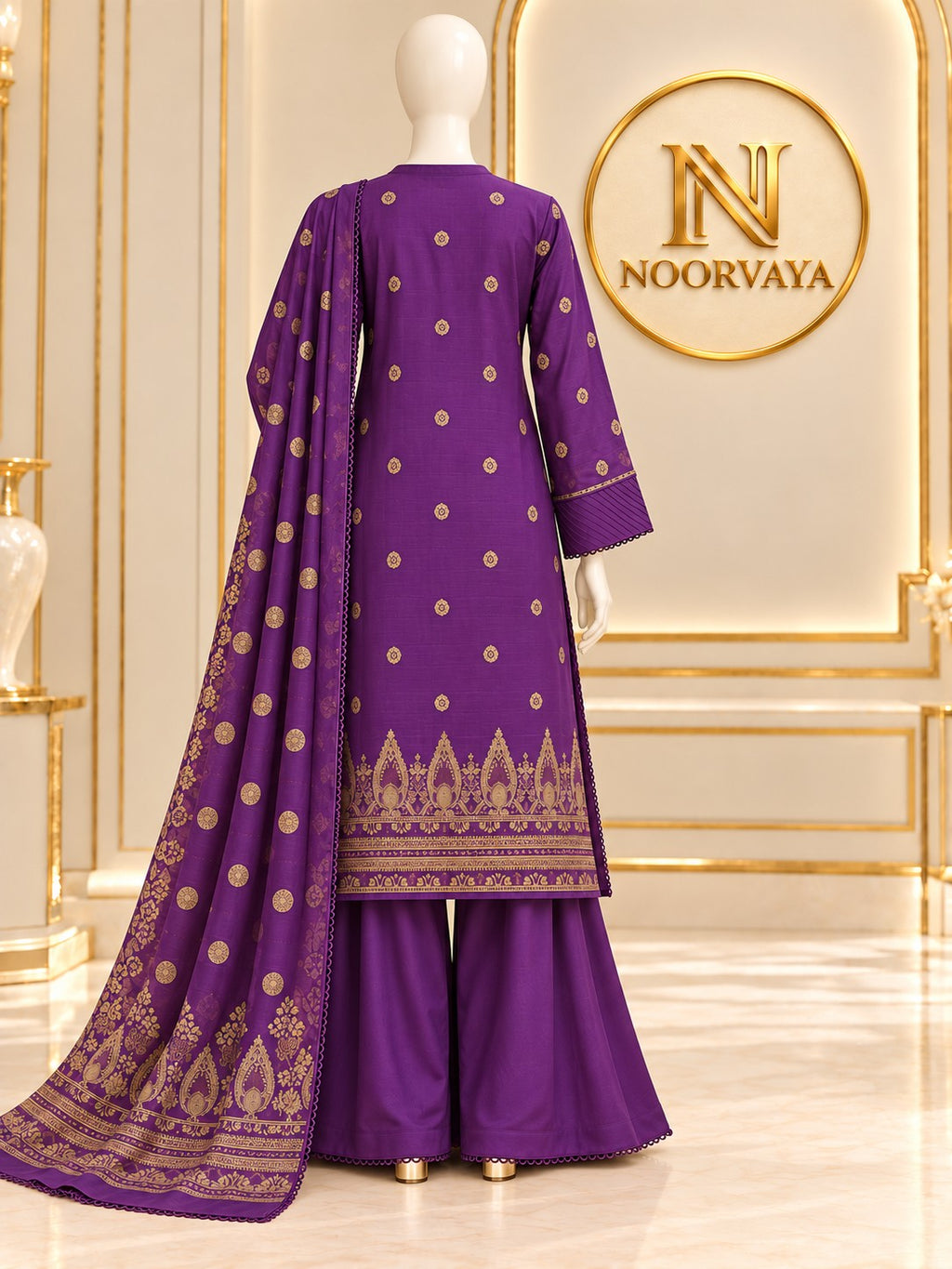 Violet Gold 3-Piece Printed Suit - back view
