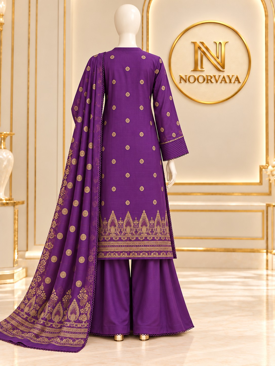 Violet Gold 3-Piece Printed Suit - back view