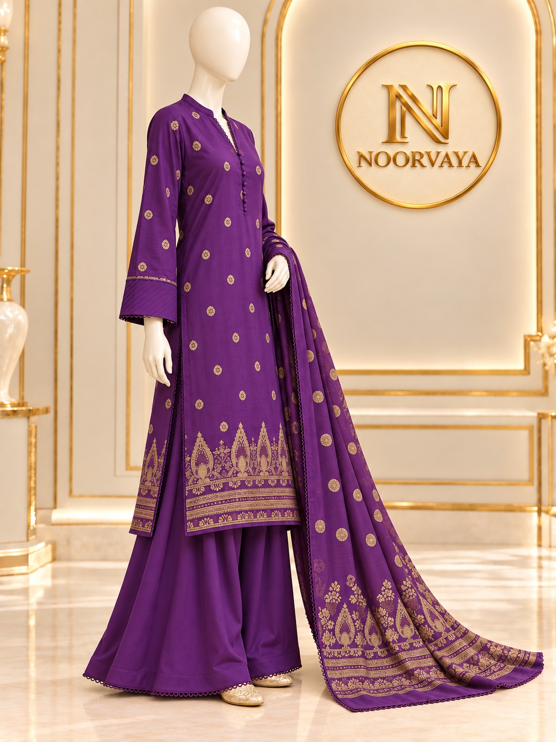 Violet Gold 3-Piece Printed Suit - side view