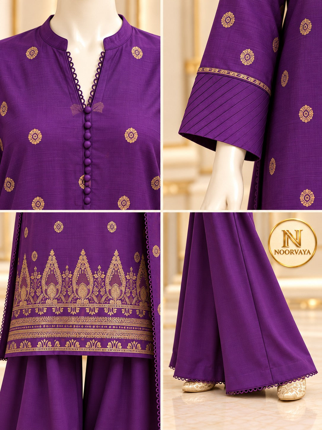 Violet Gold 3-Piece Printed Suit - details view