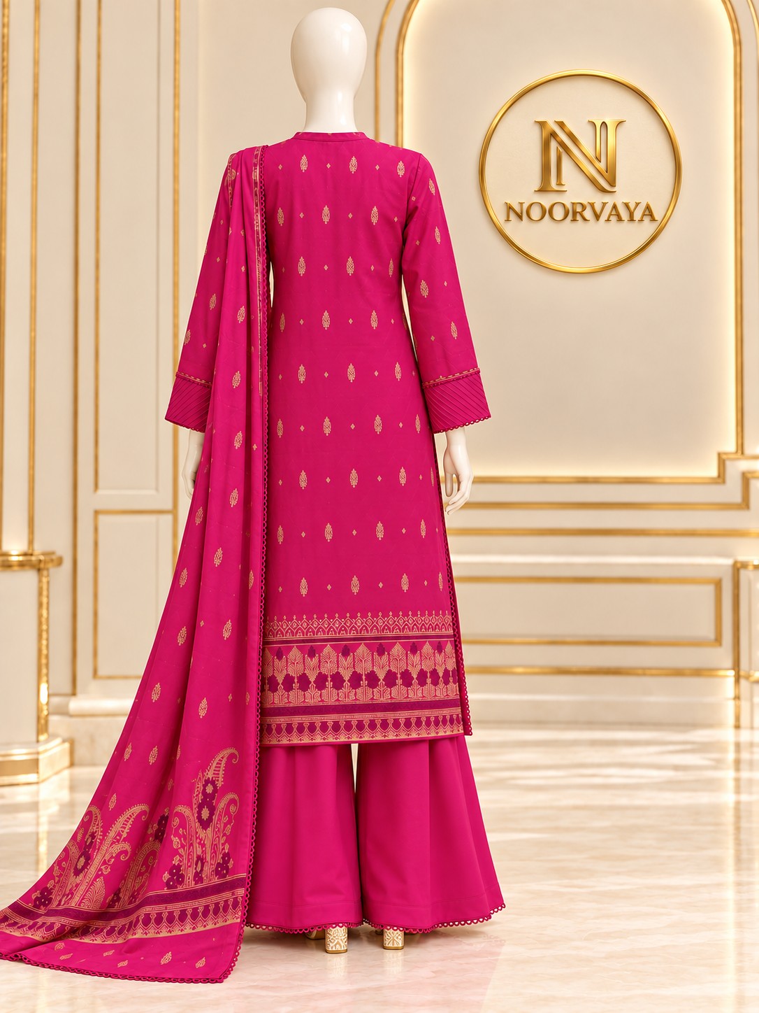 Fuchsia Gold 3-Piece Printed Suit - back view