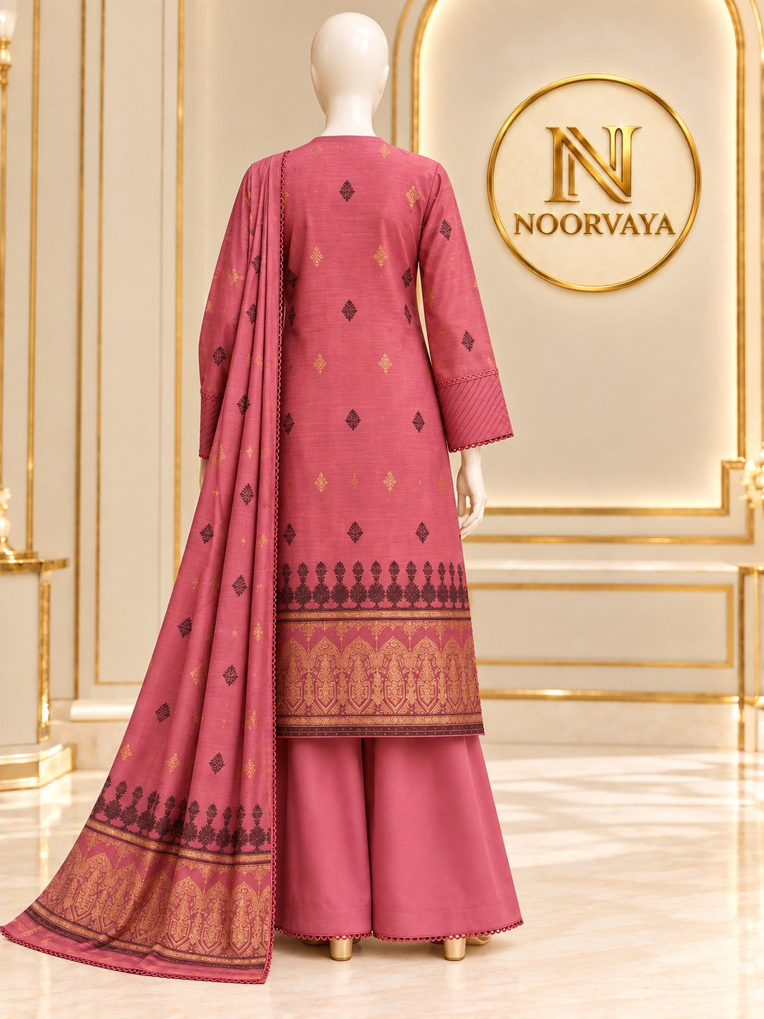 Rose Gold 3-Piece Printed Jacquard Suit - back view