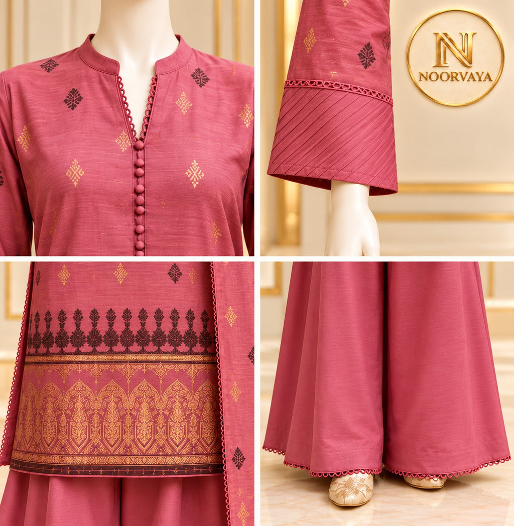 Rose Gold 3-Piece Printed Jacquard Suit - details view