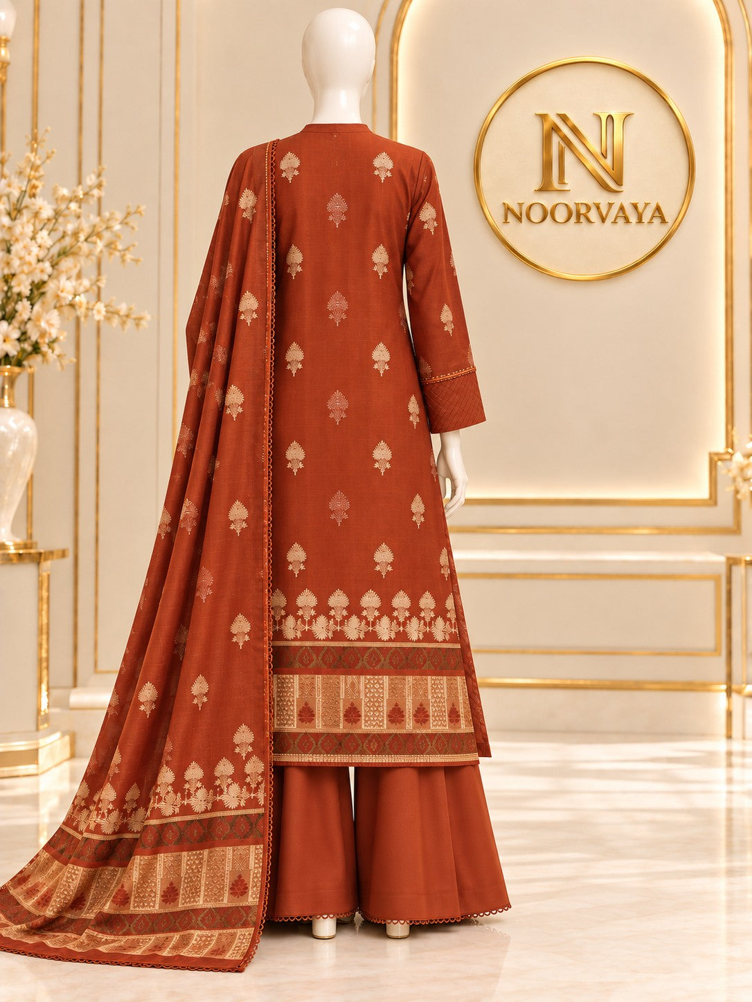 Rust Gold 3-Piece Printed Suit - back view
