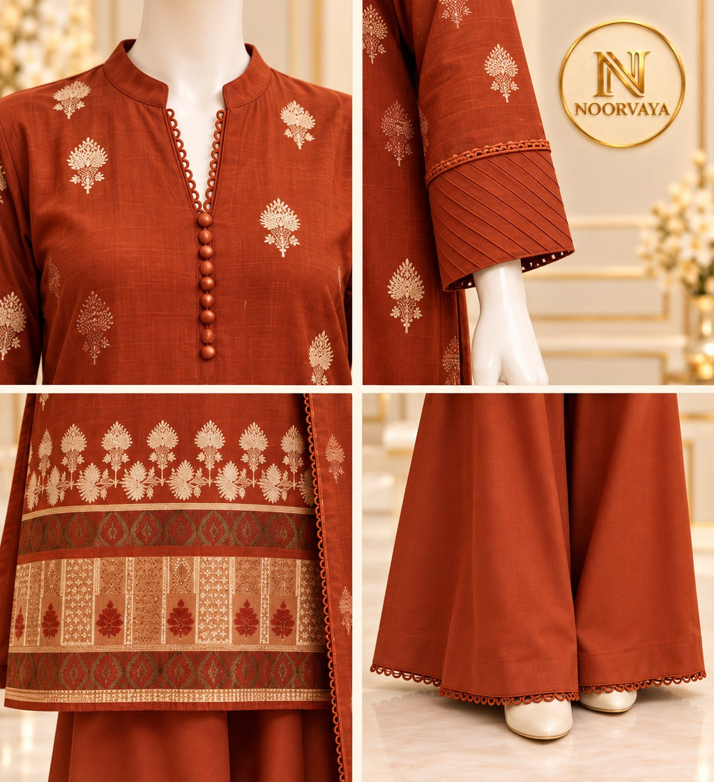 Rust Gold 3-Piece Printed Suit - details view