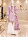 Lilac Botanical 3-Piece Printed Lawn Suit - front view