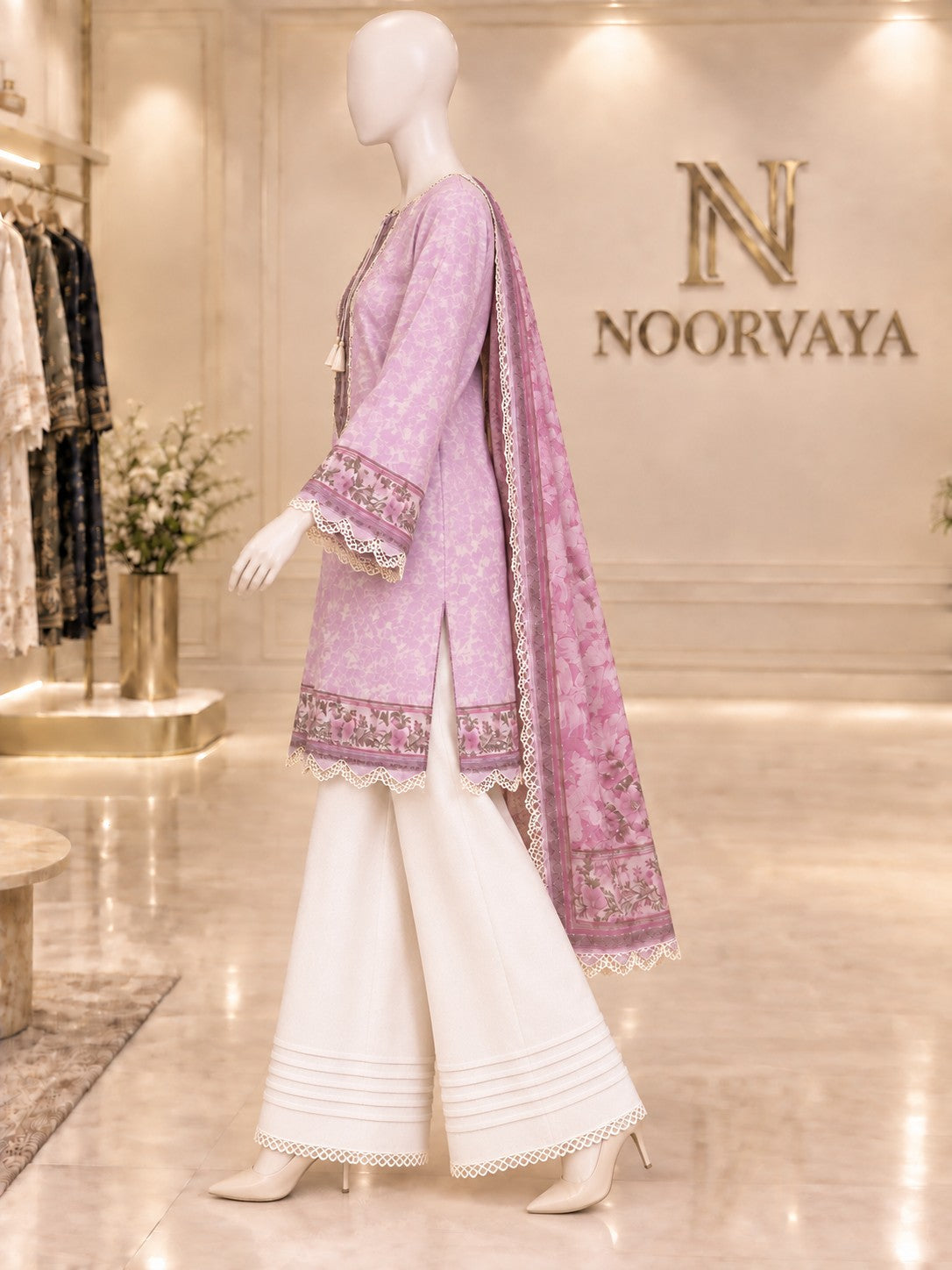 Lilac Botanical 3-Piece Printed Lawn Suit - left view