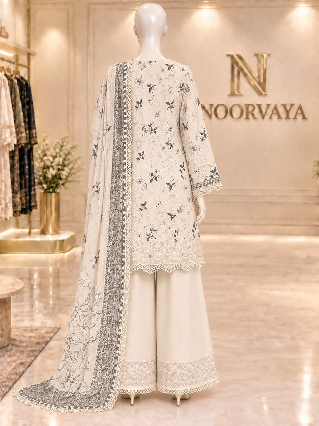 Ivory Botanical 3-Piece Printed Suit - back view