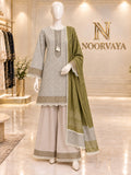 Grey Olive 3-Piece Printed Lawn Suit - front view
