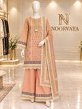Peach Gold 3-Piece Printed Suit - front view