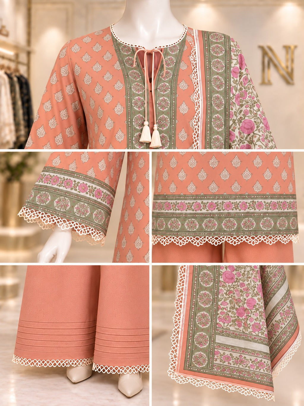 Coral Garden 3-Piece Printed Suit - details view