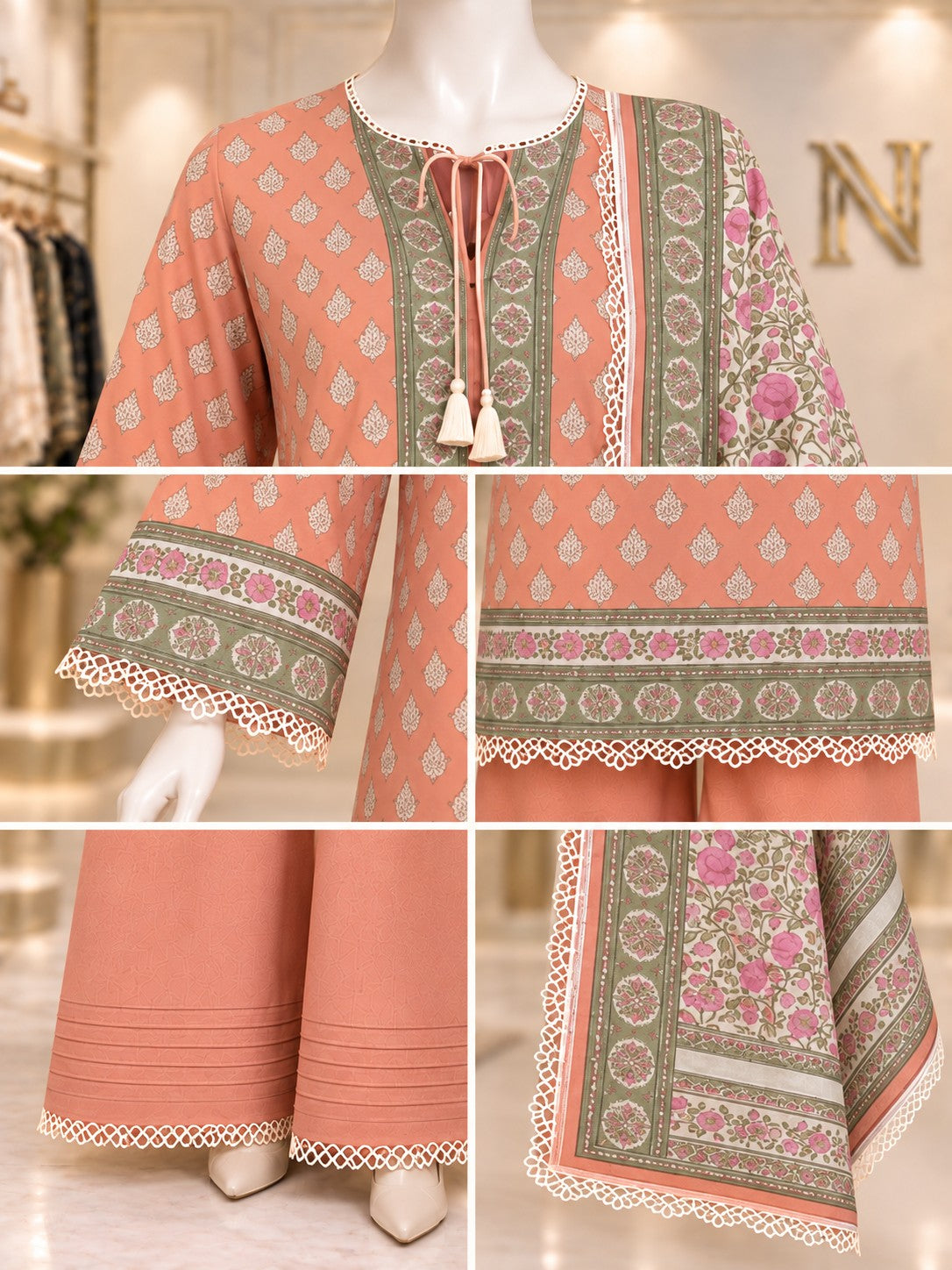 Coral Garden 3-Piece Printed Suit - details view