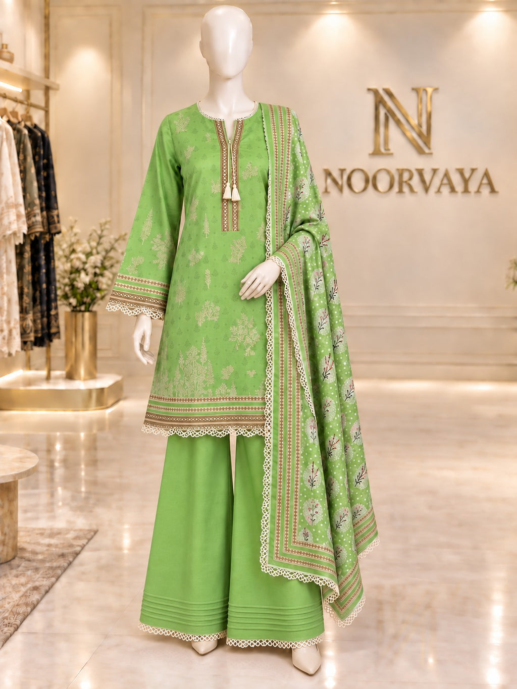 Lime Botanical 3-Piece Printed Suit - front view
