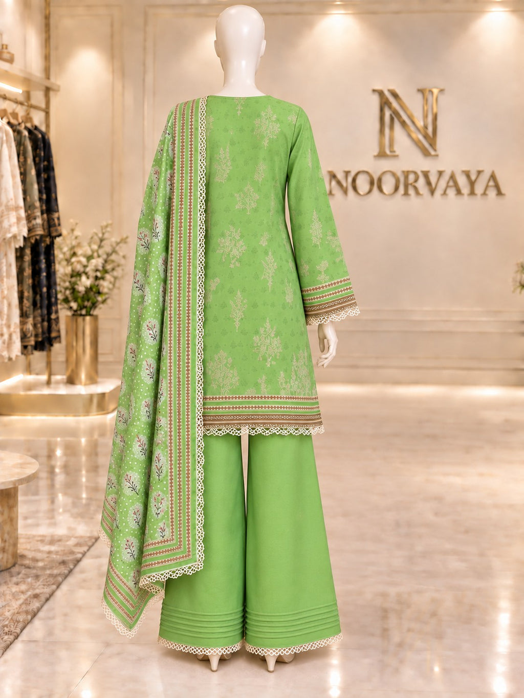 Lime Botanical 3-Piece Printed Suit - back view