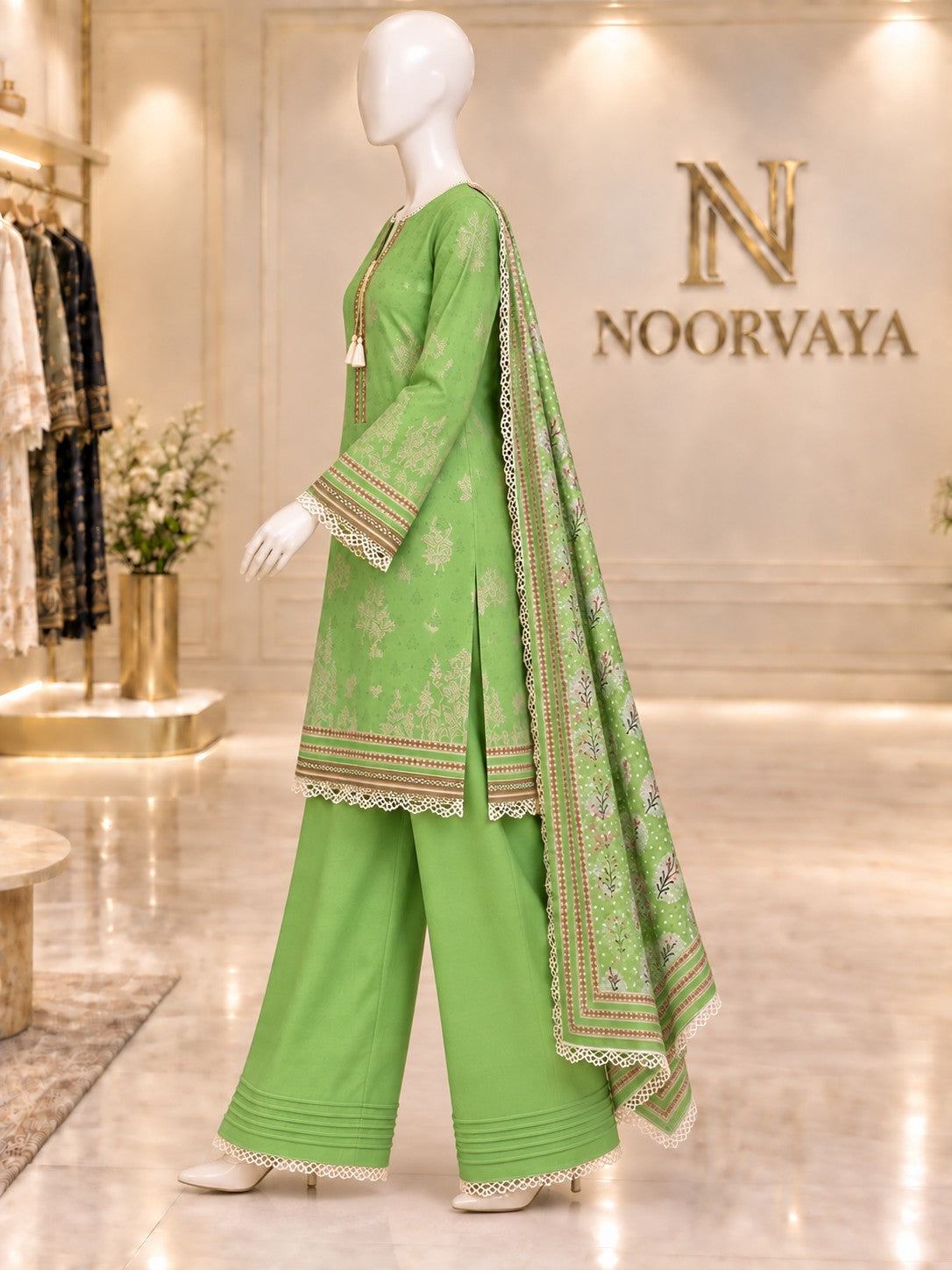 Lime Botanical 3-Piece Printed Suit - left view