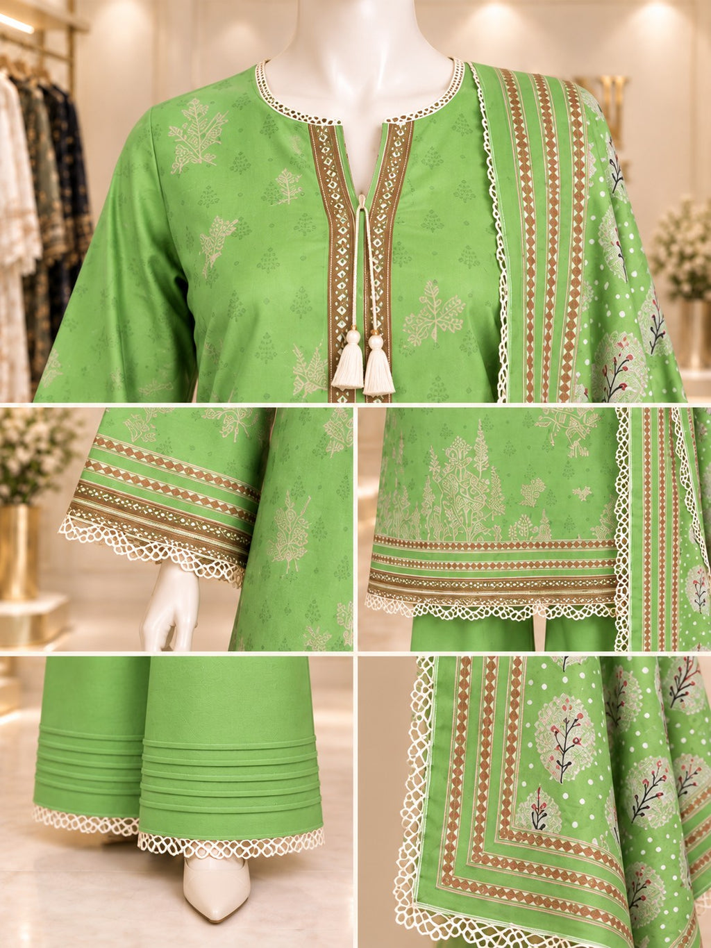 Lime Botanical 3-Piece Printed Suit - details view