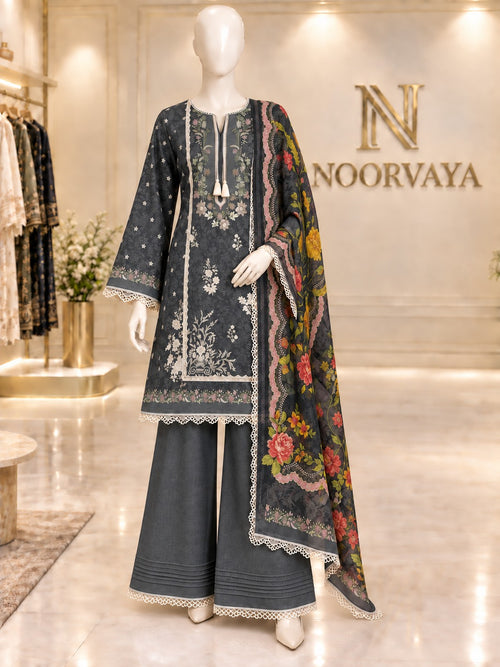 Charcoal Floral 3-Piece Printed Suit - front view