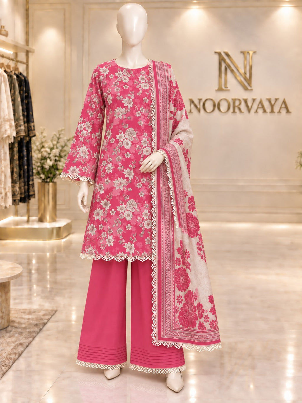 Fuchsia Floral 3-Piece Printed Suit - front view