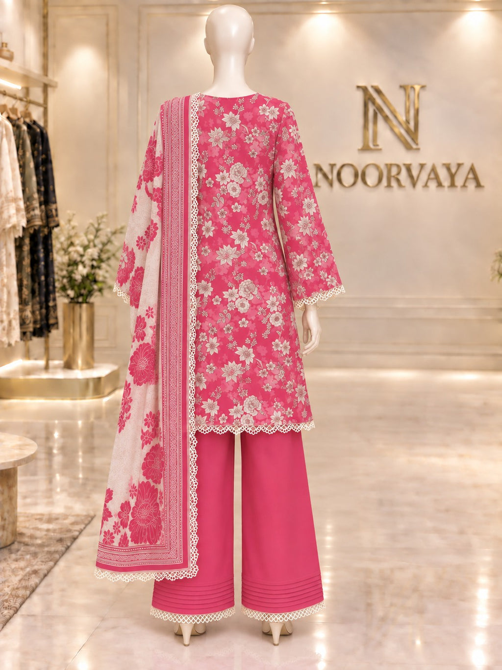 Fuchsia Floral 3-Piece Printed Suit - back view