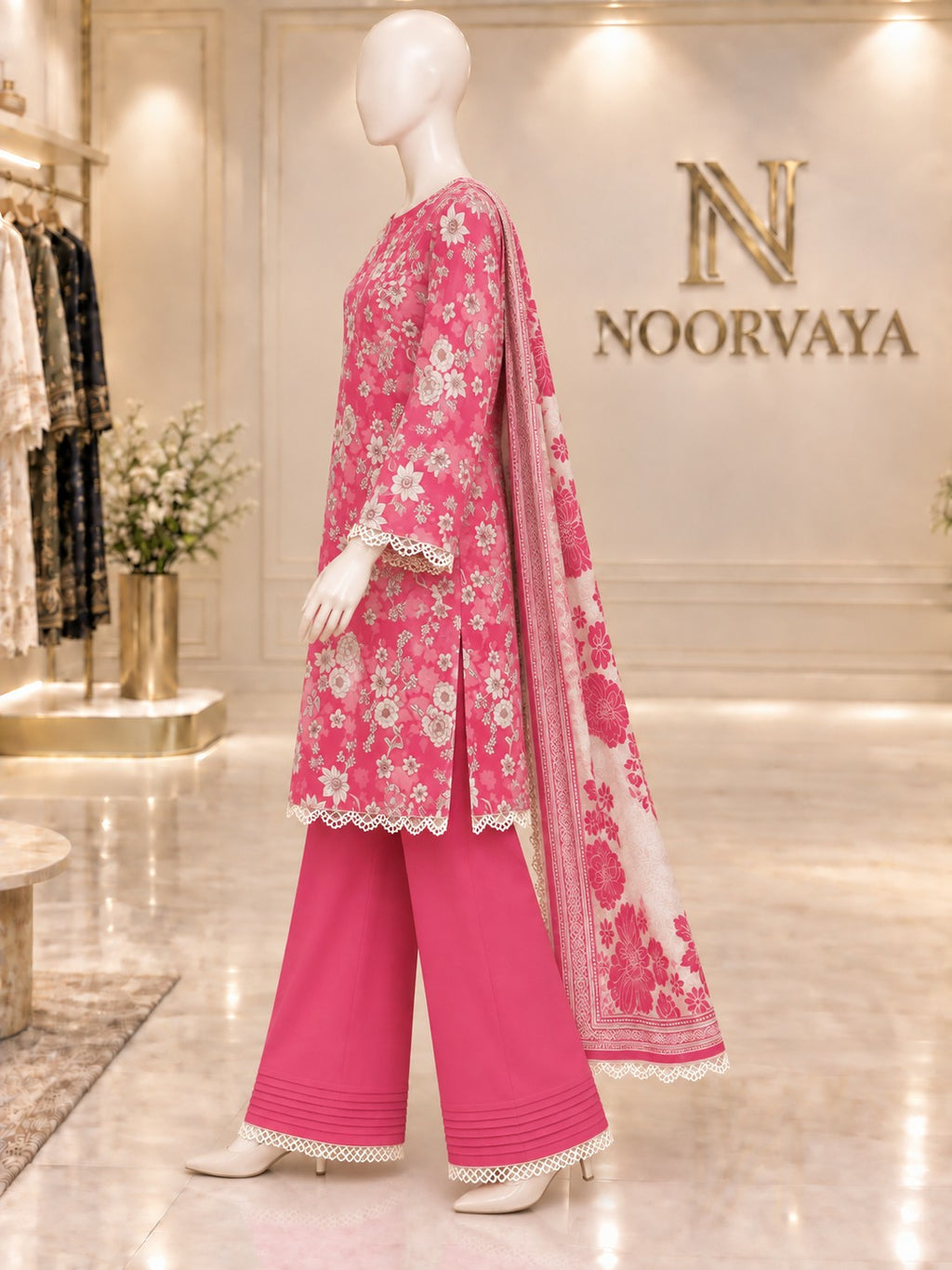 Fuchsia Floral 3-Piece Printed Suit - left view
