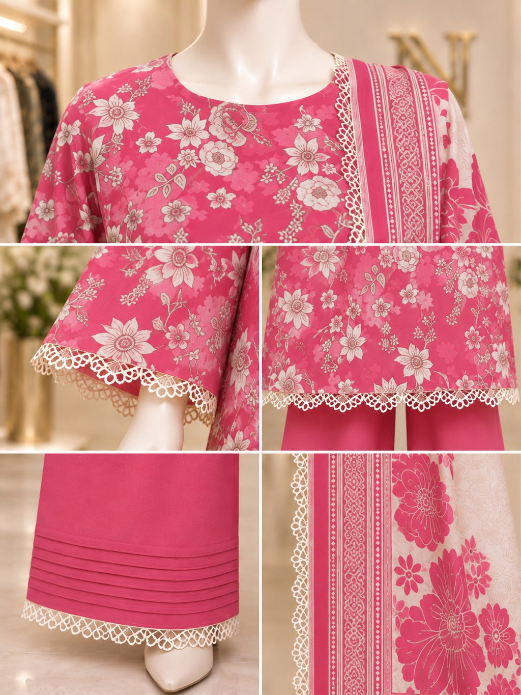 Fuchsia Floral 3-Piece Printed Suit - details view