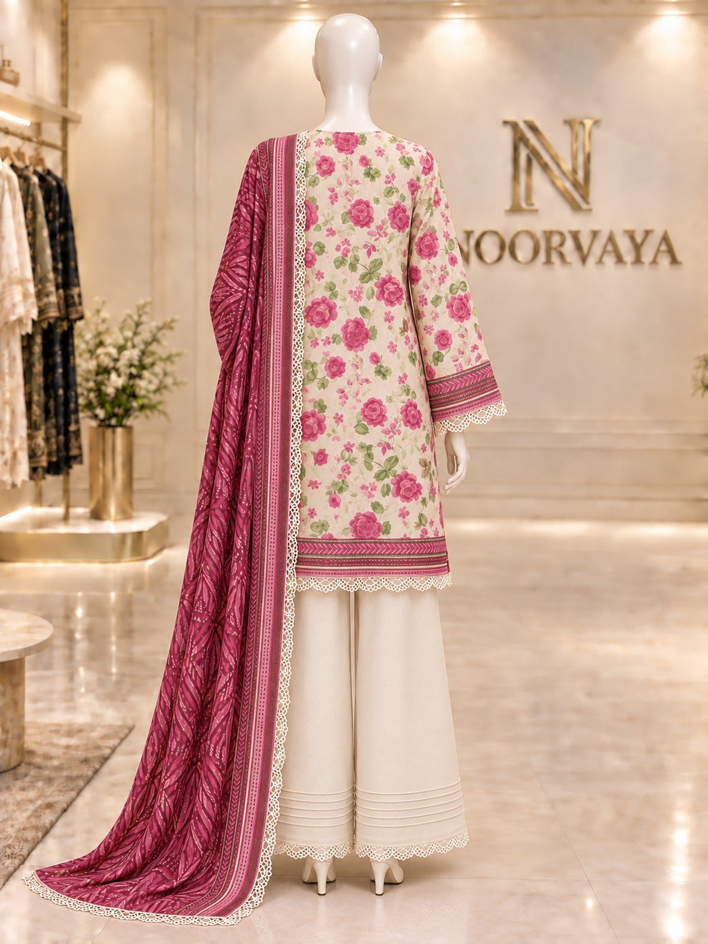 Ivory Rose 3-Piece Printed Suit - back view