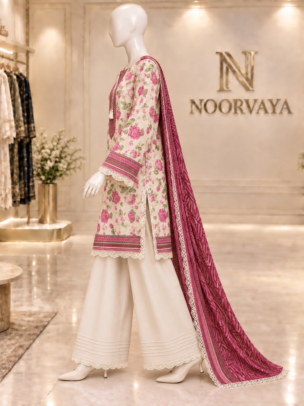 Ivory Rose 3-Piece Printed Suit - left view