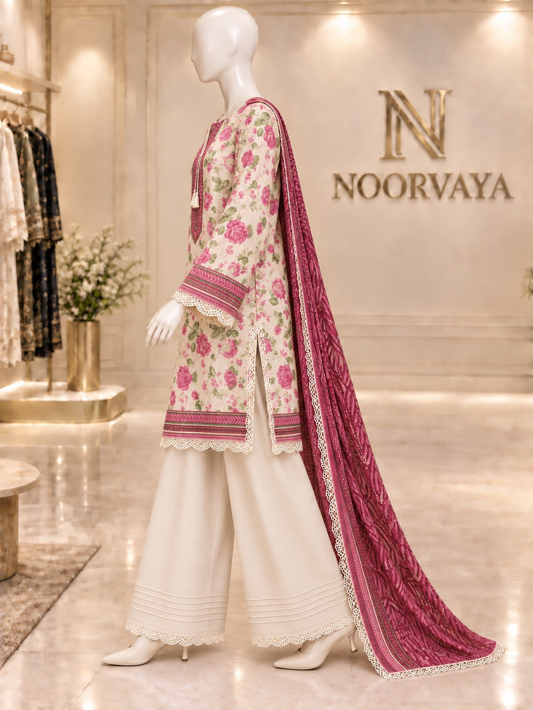 Ivory Rose 3-Piece Printed Suit - left view