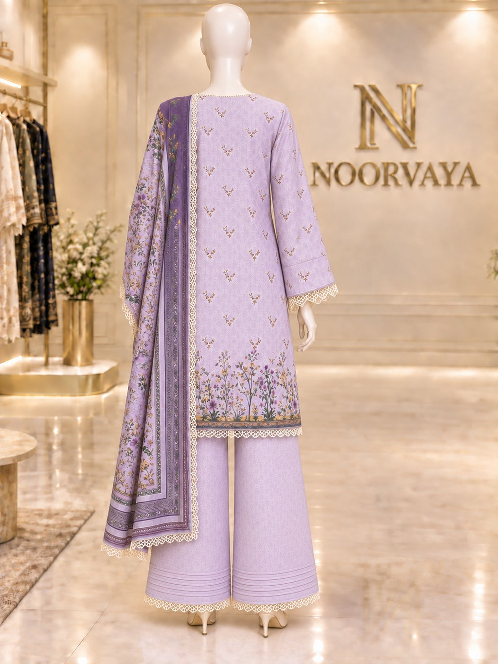 Lavender Meadow 3-Piece Printed Lawn Suit - back view