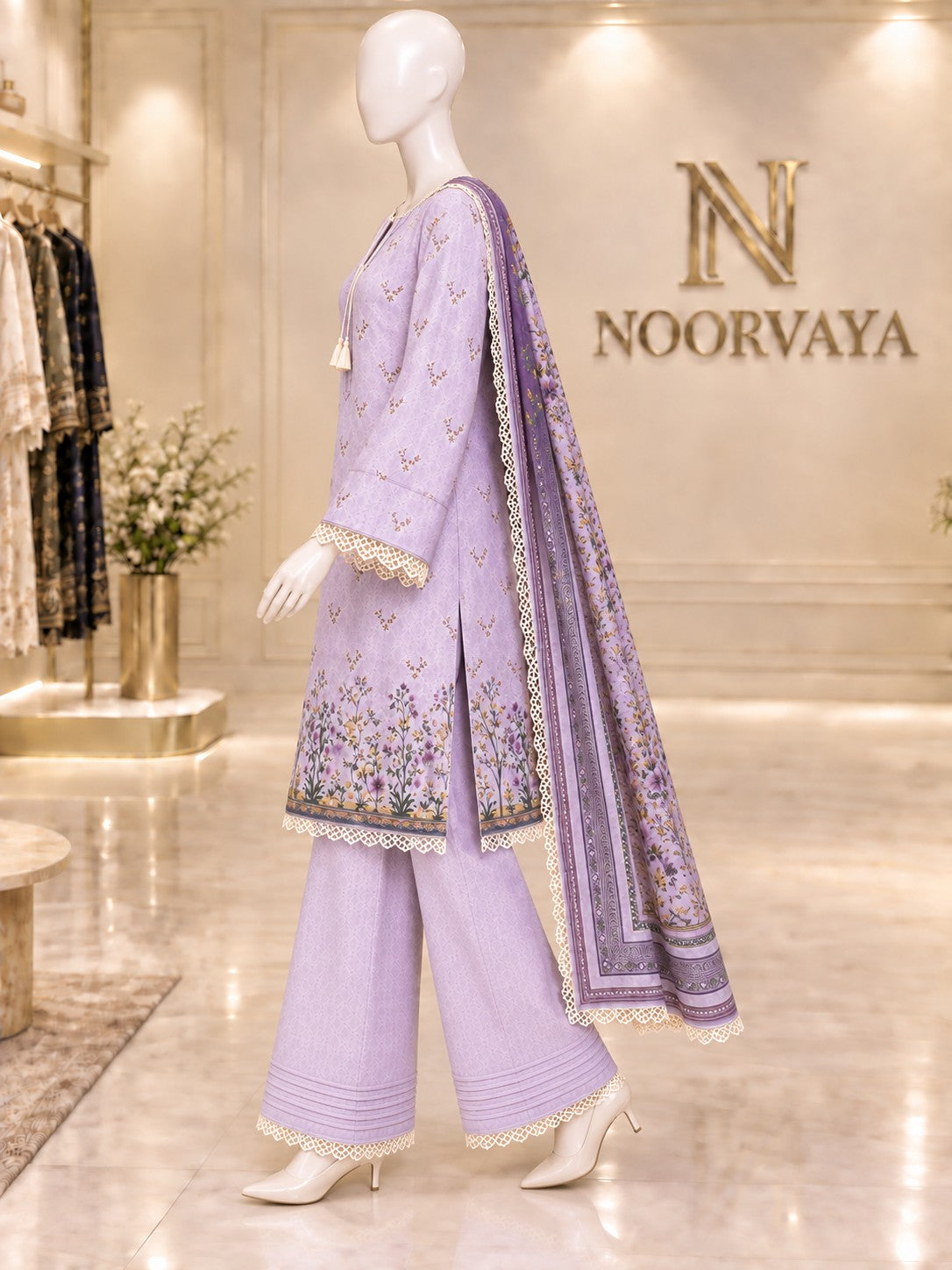 Lavender Meadow 3-Piece Printed Lawn Suit - left view