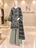 Sage Charcoal 3-Piece Printed Lawn Suit - front view