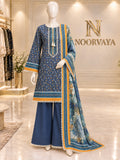 Navy Ochre 3-Piece Printed Lawn Suit - front view