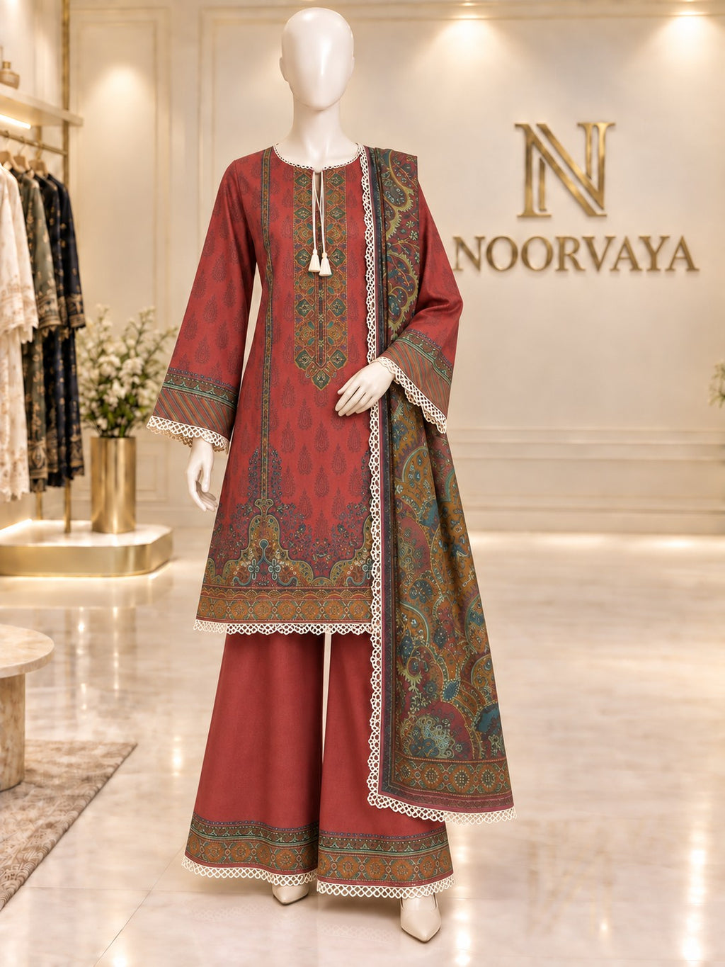 Rust Paisley 3-Piece Printed Lawn Suit - front view