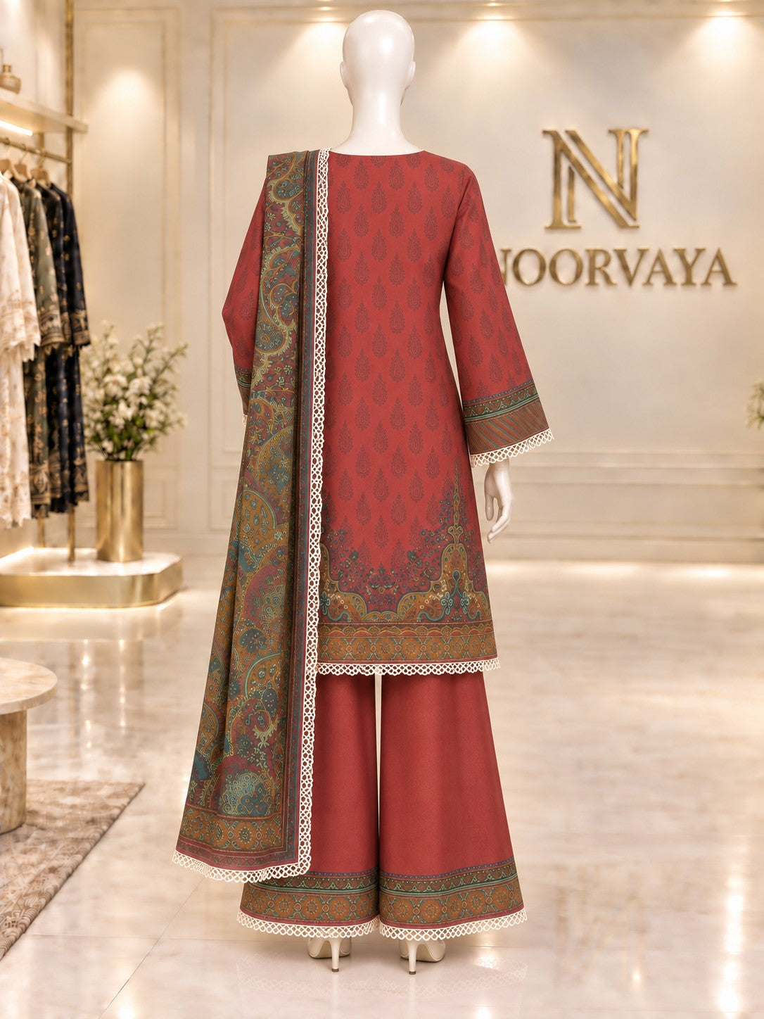 Rust Paisley 3-Piece Printed Lawn Suit - back view