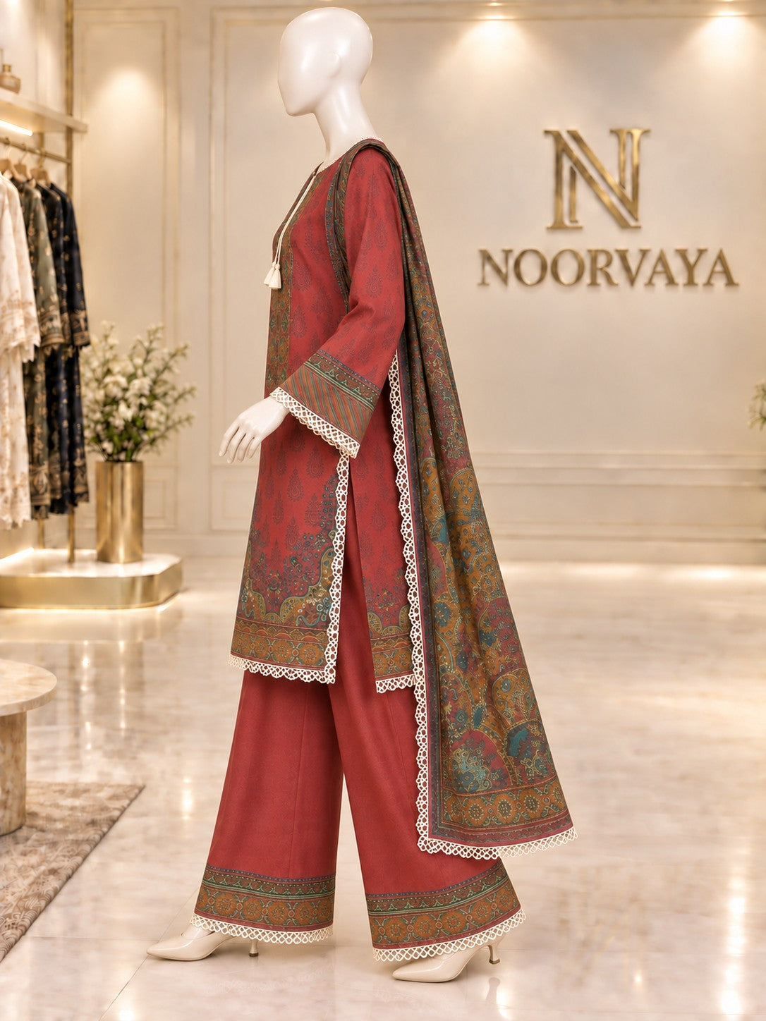 Rust Paisley 3-Piece Printed Lawn Suit - left view