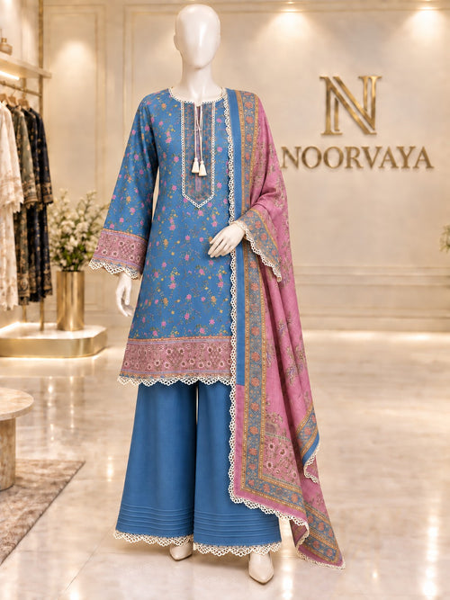 Blue Rose 3-Piece Printed Lawn Suit - front view