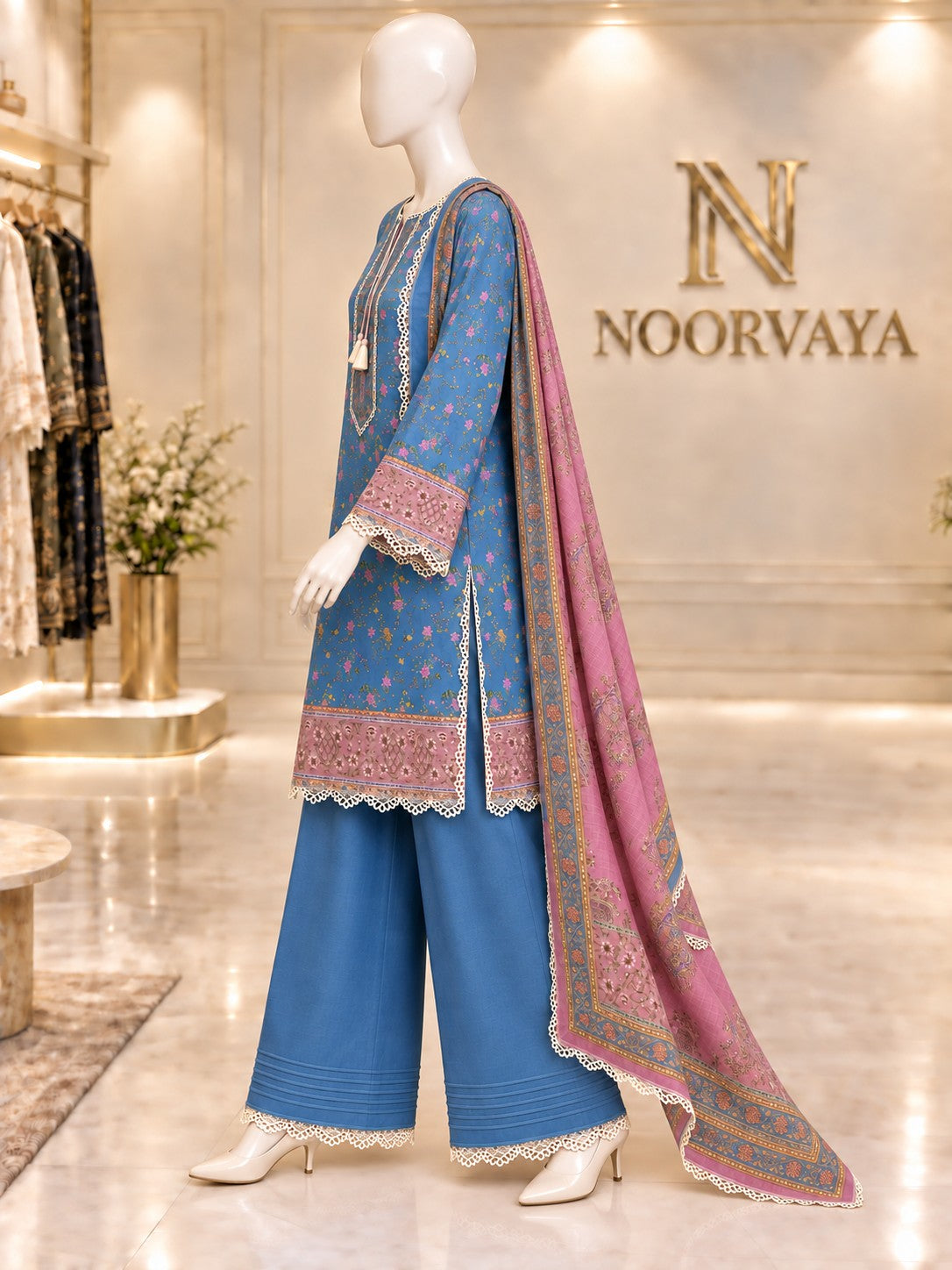 Blue Rose 3-Piece Printed Lawn Suit - left view