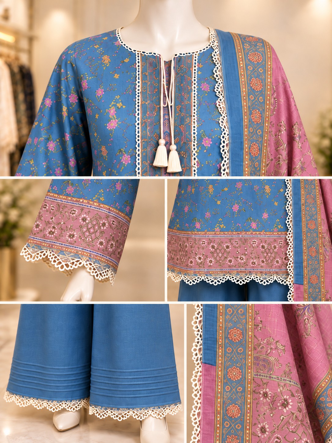 Blue Rose 3-Piece Printed Lawn Suit - details view
