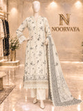Ivory Botanical 3-Piece Printed Suit - front view