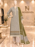 Grey Olive 3-Piece Printed Lawn Suit - front view
