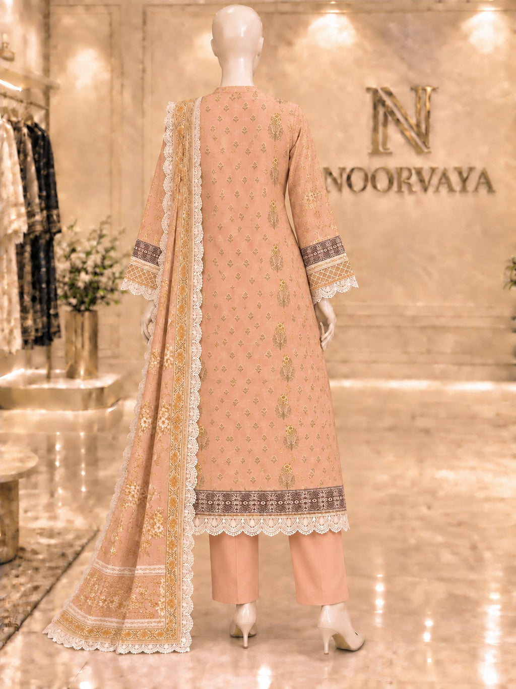 Peach Gold 3-Piece Printed Suit - back view